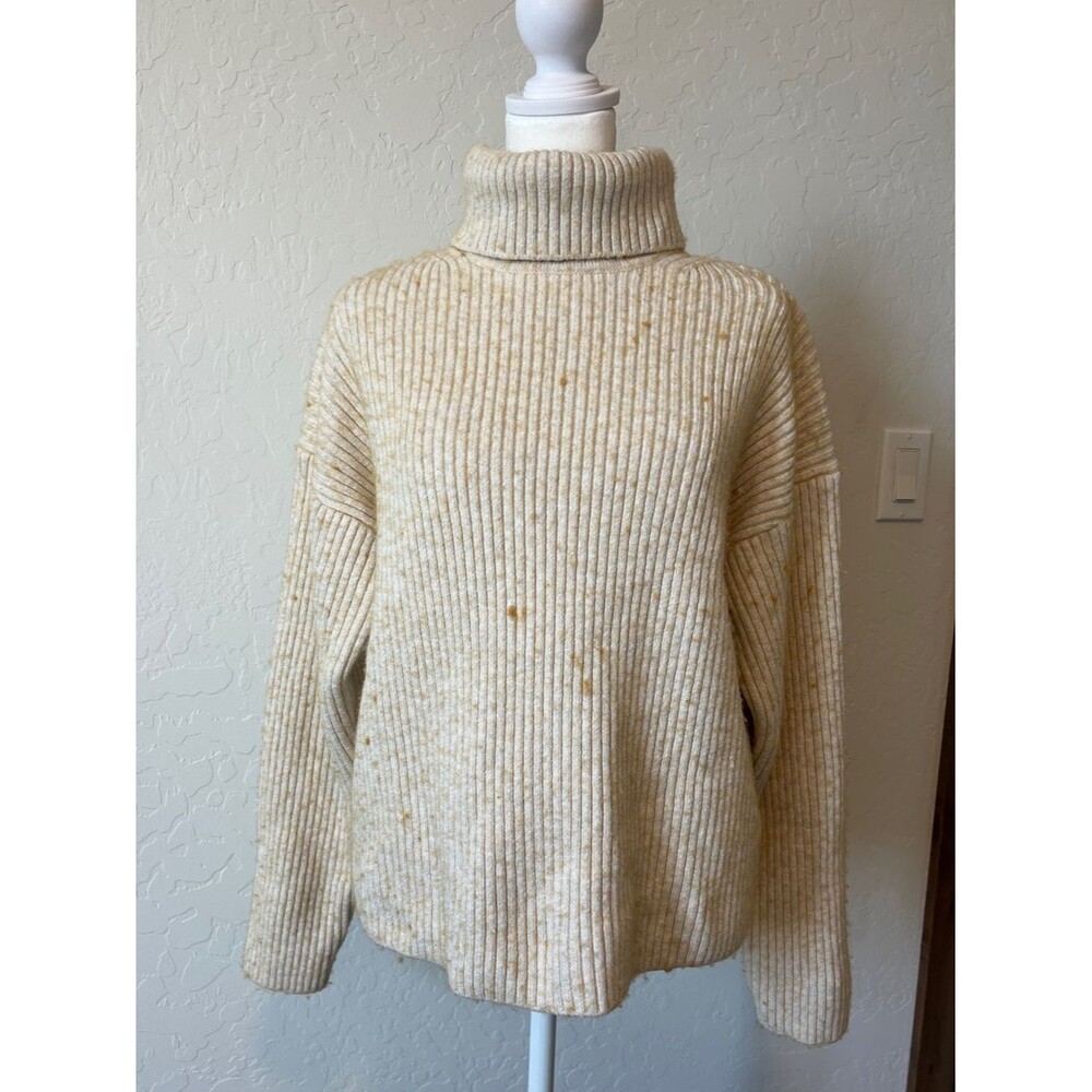 Marine Layer Turtleneck Ribbed Sweater Cream Orange Speckle Cotton Wool Blend M